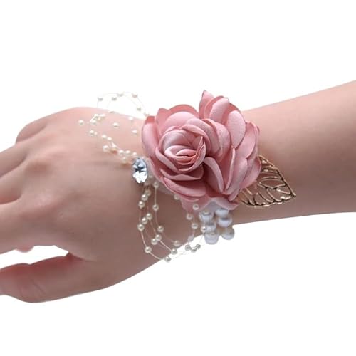 ZiYouao Blumenarmband 3 stücke Brautjungfern Handgelenk Corsage Mädchen Armband Bräutigam Boutonniere Hochzeit Stoff Corsage Boutonniere(Bracelet -pink) von ZiYouao