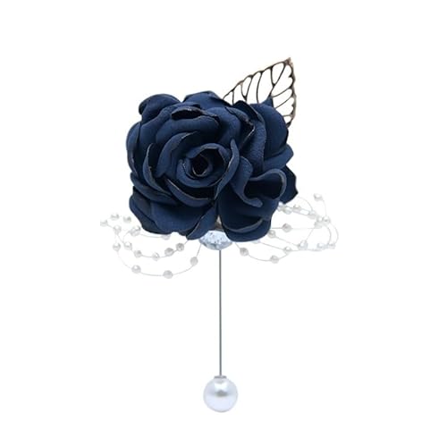 ZiYouao Blumenarmband 3 stücke Brautjungfern Handgelenk Corsage Mädchen Armband Bräutigam Boutonniere Hochzeit Stoff Corsage Boutonniere(Brooch-deep-Blue) von ZiYouao