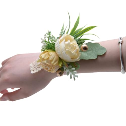 ZiYouao Blumenarmband Blumen Handgelenk Corsage Brautjungfer Hochzeit Zubehör Armband Boutonniere(Color 07) von ZiYouao