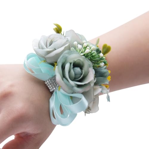 ZiYouao Blumenarmband Brautjungfer Handgelenk Blumen Rose Seidenband Braut Hand Dekorative Braut Hochzeit Armband Armband Geschenke Hochzeit Party Decor Boutonniere(Mint Green) von ZiYouao