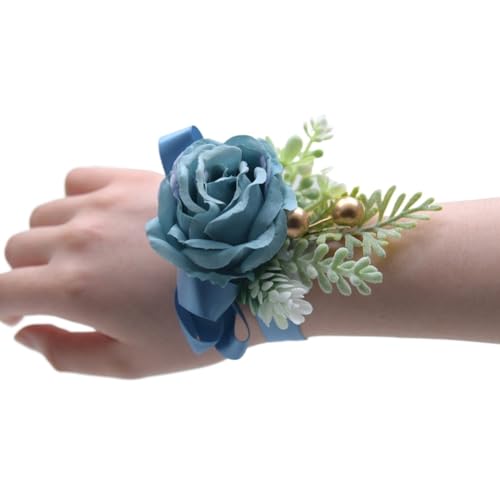 ZiYouao Blumenarmband Champagner Rose Blumen Seidenband Schärpe Handgelenk Boutonniere(Color 06) von ZiYouao