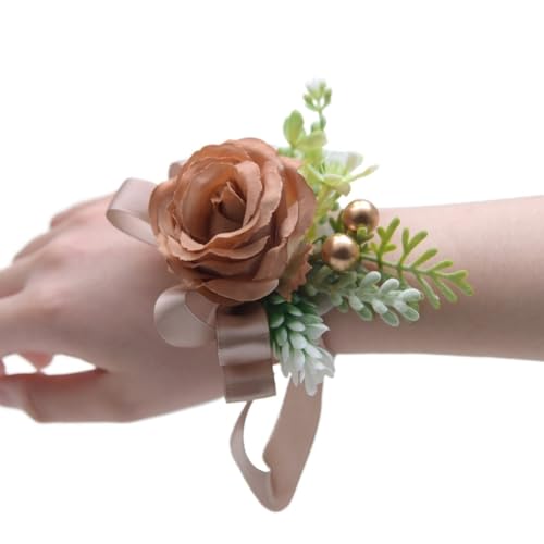 ZiYouao Blumenarmband Champagner Rose Blumen Seidenband Schärpe Handgelenk Boutonniere(Color 07) von ZiYouao