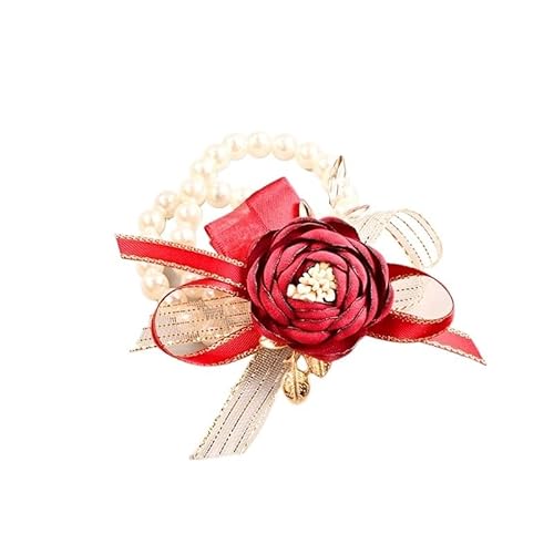 ZiYouao Blumenarmband Faux Perle Handgelenk Blume Corsage Mädchen Braut Brautjungfer Hochzeit Prom Party Stoff Hand Blumen Zubehör Liefert Boutonniere(Claret) von ZiYouao