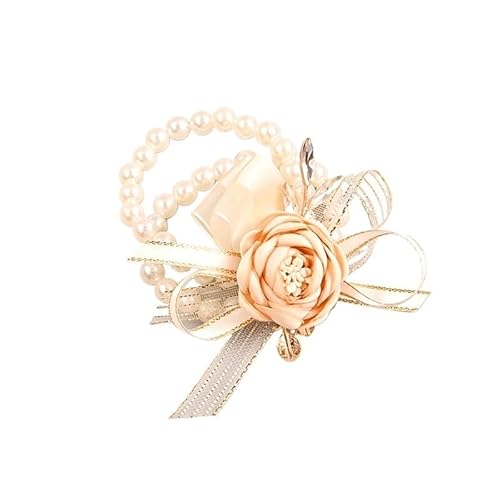 ZiYouao Blumenarmband Faux Perle Handgelenk Blume Corsage Mädchen Braut Brautjungfer Hochzeit Prom Party Stoff Hand Blumen Zubehör Liefert Boutonniere(Off White) von ZiYouao