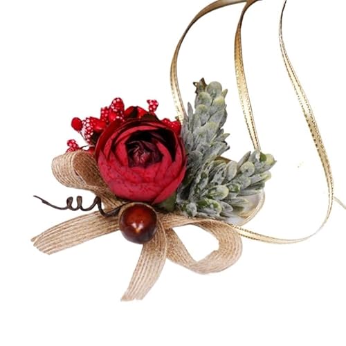 ZiYouao Blumenarmband Handgelenk Corsage Brautjungfer Schwestern handgemachte Hanf Seil Hand Blume künstliche Seide Rose Band Armband Hochzeit Tanzen Party Dekor Boutonniere(05) von ZiYouao