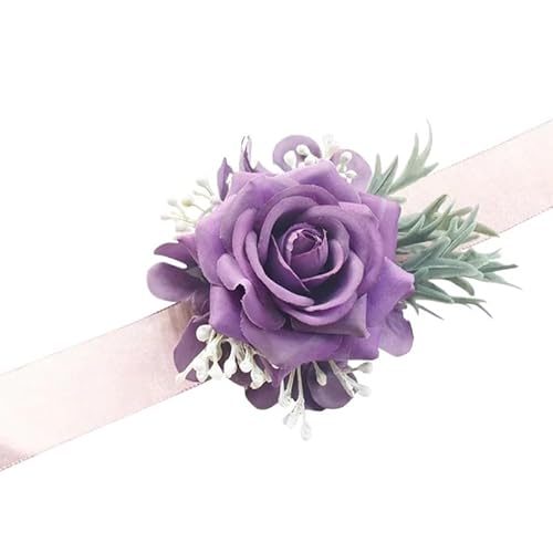 ZiYouao Blumenarmband Hochzeit Handgelenk Blume/Corsage Lila/Blau Simulation Stoff Blumen Trauzeuge Boutonnieres Pins Brautjungfer Lace-Up Handgelenk Corsage Boutonniere(B) von ZiYouao