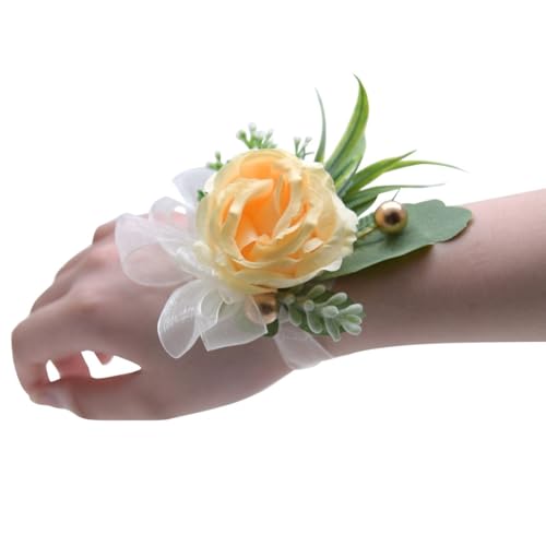 ZiYouao Blumenarmband Rose Künstliche Blumen Handgelenk Corsage Spitze Schärpe Brautjungfer Rosa Zubehör Armband Boutonniere(Color 03) von ZiYouao