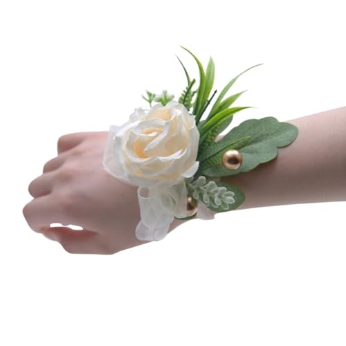 ZiYouao Blumenarmband Rose Künstliche Blumen Handgelenk Corsage Spitze Schärpe Brautjungfer Rosa Zubehör Armband Boutonniere(Color 09) von ZiYouao