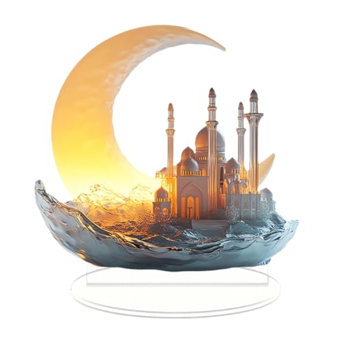 Ziabxhn Tisch-Eid-Dekorationen, Party-Mittelstück-Schild, Mond-Eid-Schreibtisch-Dekoration, Mond Eid-Tischschild, Ornament, tragbare Tischplatte, Heimkunst, Handwerk, Dekoration für Desktop-Dekoration von Ziabxhn