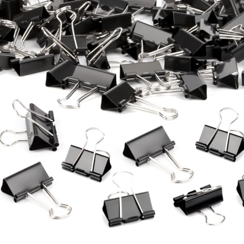 Ziamzra 120 Stück Foldback Klammern Mini Klammern 15MM Metall Büroklammern Binder Clips Mini Papierklammern Schwarz Vielzweckklammern für Bürobedarf Papier Fotowand Wand Deko Foto Notizen von Ziamzra