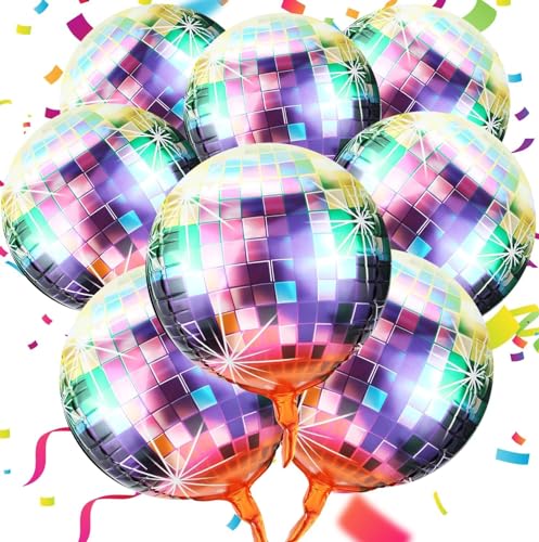 Ziamzra 8 Stück Bunt Discokugel Luftballon Discokugel Set Disco Deko Metallic 22 Zoll Helium Ballons 4D Folienballons für 70er 80er 90er Party Hochzeit Geburtstag Mottoparty Silvester Dekoration von Ziamzra