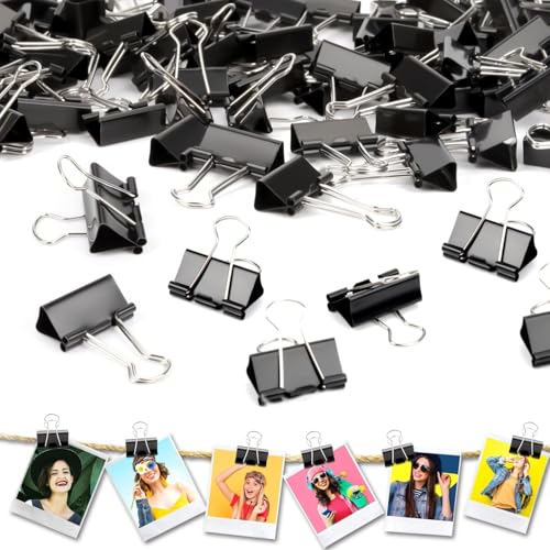 Ziamzra Foldback Klammern 25MM - 50 Stück Schwarz Klammern Metall Büroklammern Mini Papierklammern Binder Clips Foldbackklammer Vielzweckklammern für Bürobedarf Papier Fotowand Notizen Heim Schul von Ziamzra