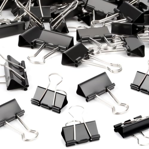 Ziamzra Foldback Klammern 32MM - 25 Stück Klein Papierklammern Schwarz Büroklammern Metall Klammern Binder Clips Vielzweckklammern Büro Dokumenten Clips für Heim Bürobedarf Papier Foto Fotowand Schule von Ziamzra