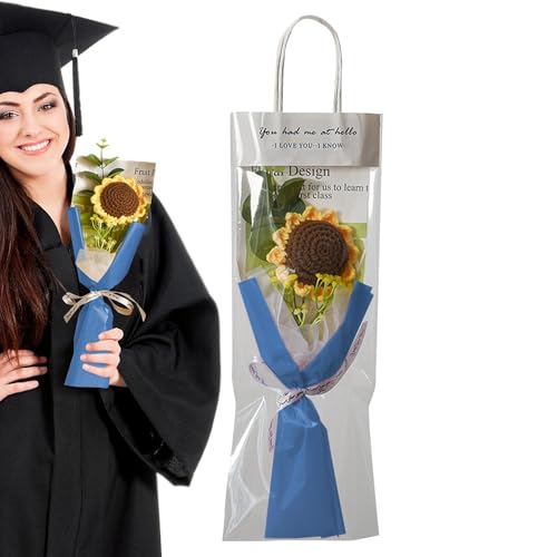 Fertig gehäkelte Sonnenblume, Häkelblume für den Abschluss,Kreativer gestrickter Blumenstrauß, fertige Häkelblume | Zeigen Sie Ermutigung und unterstützen Sie künstliche Blumen für Lehrer und Schüler von Ziennhu