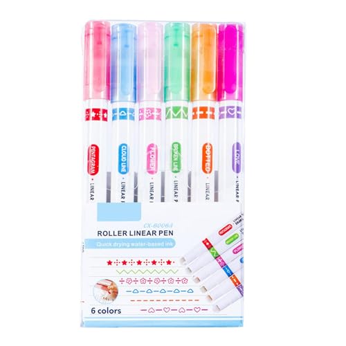 Ziennhu Marker mit Doppelkontur, farbige gebogene Stifte, Stifte mit doppelter Spitze mit verschiedenen Farben, 6 Stifte mit Rand, Scrapbooking-Zubehör für von Ziennhu