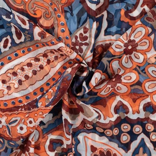 Chiffon, Paisleymusterung, Orange/Blau als Meterware, 50 cm von Zierstoff einfach nähen