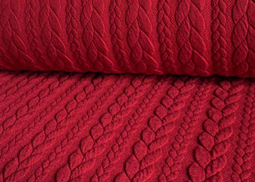 Dehnbarer Strickstoff mit Zopfmuster in dunklem Rot als Meterware zum Nähen, 50 cm von Zierstoff einfach nähen