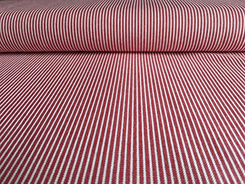 Oshkosh Denimstoff, Jeansstoff Rot mit weißen Streifen als Meterware zum Nähen, 50 cm von Zierstoff einfach nähen