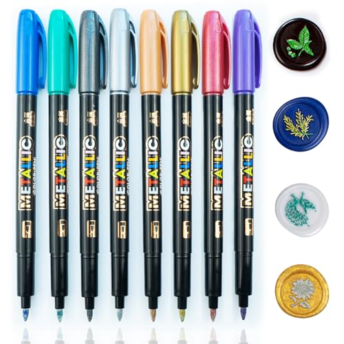 Wachssiegelstift, Zifospy 12PCS Wachsstift zum Dekorieren von Wachssiegelstempeln, Premium-Metallic-Marker-Farbstift für Hochzeitswachsumschlagsiegel (8 PCS Metallic Color Pen) von Zifospy