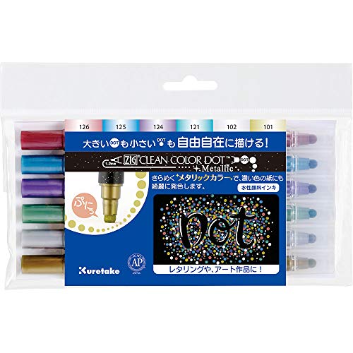 Kuretake Zig Metalic Color Dot Pens Water Based Marker, 6 Colors Set,TC-8100/6V von Zig