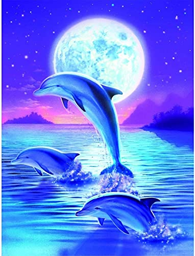 Ziiajune DIY 5D Diamond Painting Kits Delfin Diamant Malerei Kreuzstich-Stickerei Mond Strass Full Bild Kunst für Malerei Wohnzimmer Schlafzimmer Dekoration Wandaufkleber 30 x 40 cm von Ziiajune