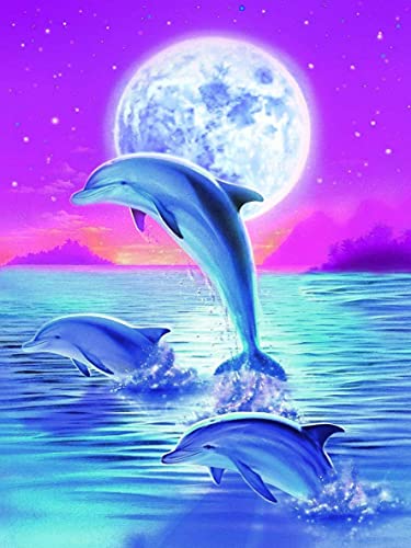 Ziiajune DIY 5D Diamond Painting Kits Mond Delfin Diamant Malerei Kreuzstich Stickerei Meerestiere Strass Full Bild Kunst für Malerei Wohnzimmer Schlafzimmer Dekoration Wandaufkleber 30 x 40 cm von Ziiajune