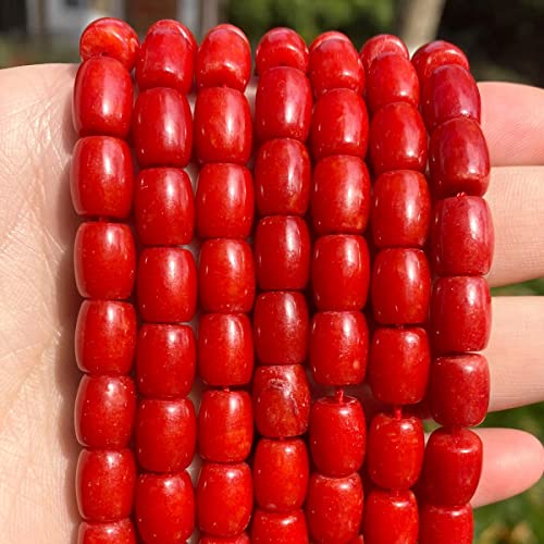 Naturstein Rote Korallenperlen Lose Spacer Trommelkorallenperlen für DIY Armband Halskette Schmuckherstellung 15''-5x6mm 64-67Stk von ZimiZu