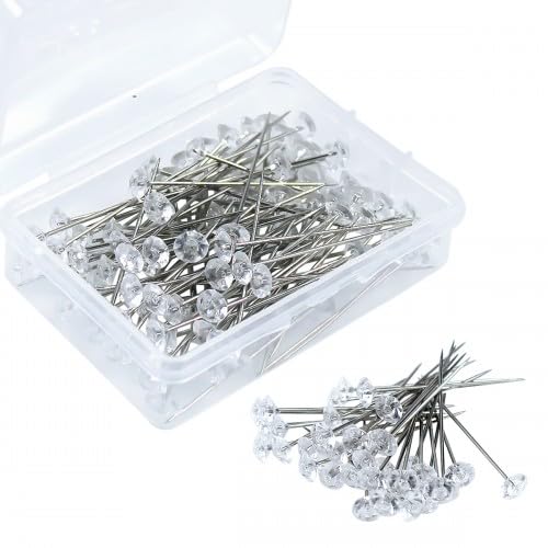 100 Stück Blumenstifte Klare Anstecknadeln Pinnadeln, Nadeln Perlkopfnadeln Hochzeit Blumenstrauß Pins, Diamantkopfstifte Gerade Stifte Kopfstifte für DIY, Knopflöcher, Brautschmuck, Blumenhandwerk von Zimoer