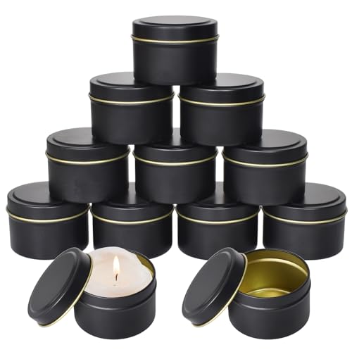 12 Stück Kerzendosen, 120 ml Kerzenbehälter, Schwarz Kerzengläseraus Weißblech, Runde Kerzengläser mit Schraubdeckel, Kerzendosen Set für DIY Kerzenherstellung, Schmuck & Kosmetik Aufbewahrung von Zimoer