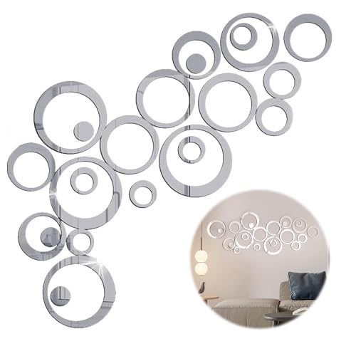 24 Stück Spiegel Wandaufkleber,Acryl Spiegel Wandtattoo Rund,Abnehmbare DIY Kleber Kreis Wandtattoos,Wandaufkleber aus 3D-Kristall,für Wohnzimmer/Schlafzimmer/DIY-Dekoration (Silber) von Zimoer