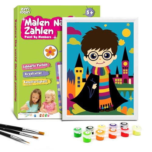 Zimrobin Malen Nach Zahlen für Kinder –13×18cm Malen Nach Zahlen Kinder ab 5 6 7 Jahre Mädchen und Junge，Kreatives Geschenk mit Rahmen 3 Pinsel und Acrylfarben (Jungen und Schlösser) von Zimrobin