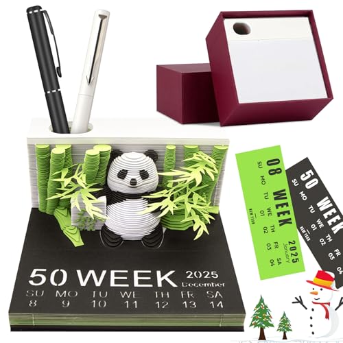 3D-Notizblock Panda, 3D Kalender 2025, 3D Kalender Abreißen 2025, 2025 Tischkalender Kreative Panda Haftnotize Papierskulptur Desktop-Ornament, Geschenk von Zinueen