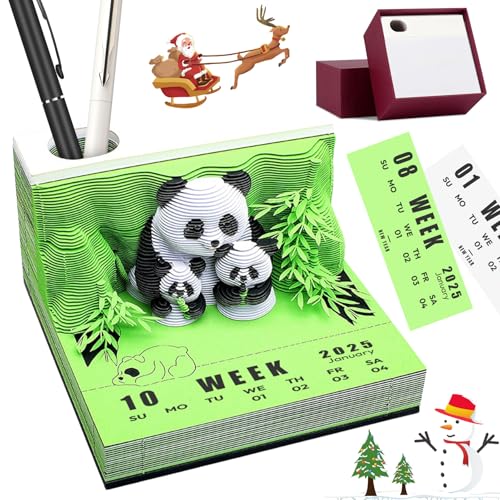 3D-Notizblock Panda, 3D Kalender 2025, 3D Kalender Abreißen 2025, 2025 Tischkalender Kreative Panda Haftnotize Papierskulptur Desktop-Ornament, Geschenk von Zinueen