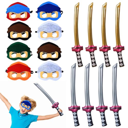 Ninja Geburtstagsdeko Partygeschenk-Packs mit verschiedenen Artikeln für Kindergeburtstag - 16-teiliges Set mit Ninja Masken, aufblasbarem Zubehör und Spielzeug für Jungen auf Ninja Themenparty von Zinueen