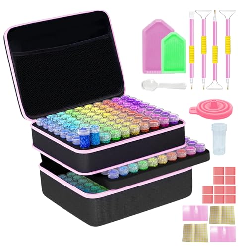 Zinueen 5D Diamond Painting Zubehör Boxen, 240 Stück Diamant Painting Aufbewahrungsbox mit Koffer Trichter Stickers (Rosa) von Zinueen