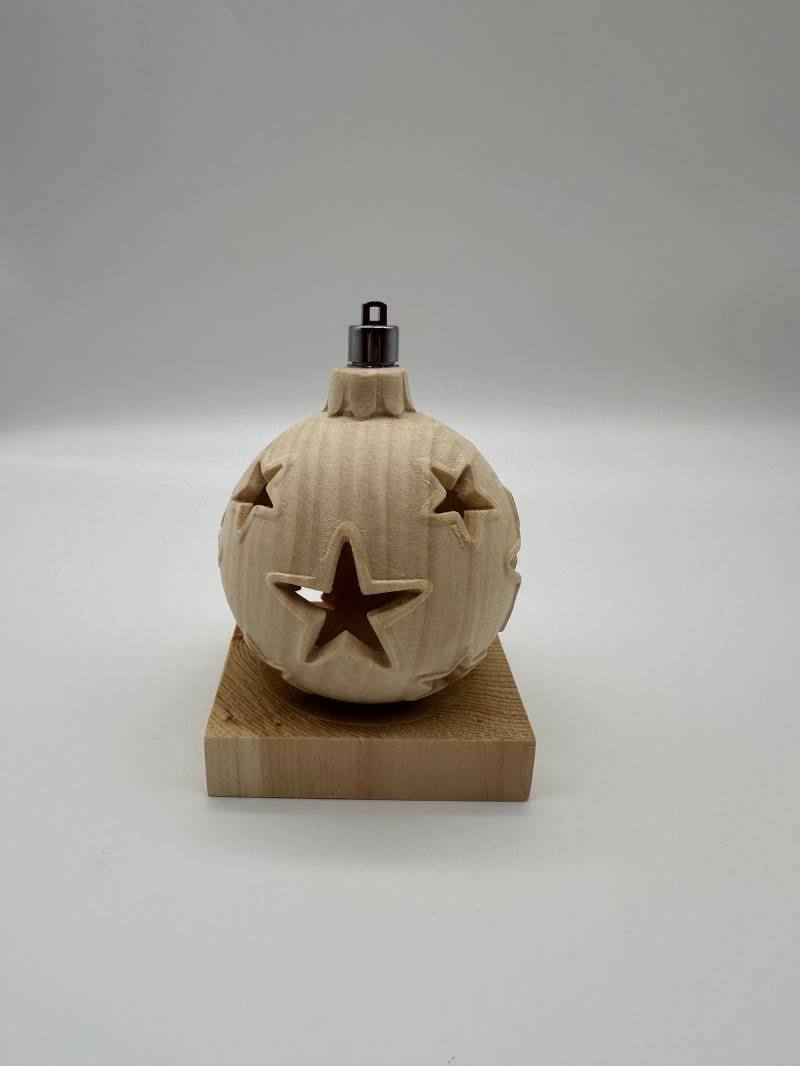 Weihnachts-Zirbenkugel Als Lampe 7cm Ausgehöhlt Mit Sternen - Aus Tiroler Zirbenholz von Zirbenvielfalt