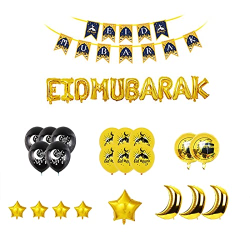 Eid-Ballon-Dekorationen, Stern- und Mond-Aluminiumfolienballons, einseitiger Druck, Buchstaben-Banner, Dekorationszubehör von Ziurmut