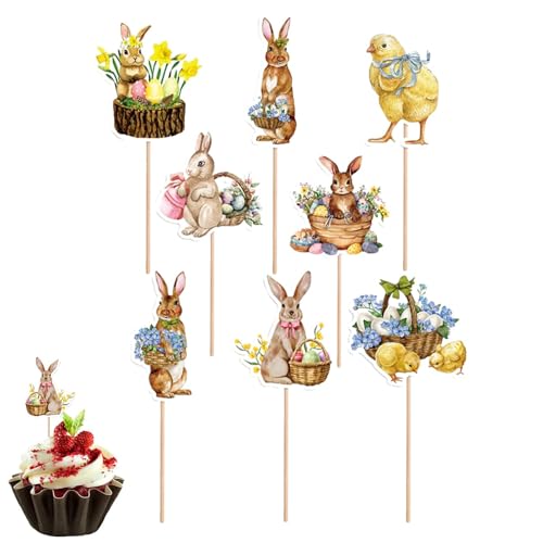 Essbare Cupcake-Topper, Osterhasen-Cupcake-Topper, osterr-Cupcake-Dekorationen, 8 Stück Papier-Kaninchen-Cupcake-Topper, Hasen-Kuchentopper für Süßigkeitenschachtel-Kucheneinsätze, Geburtstagsparty von Ziurmut