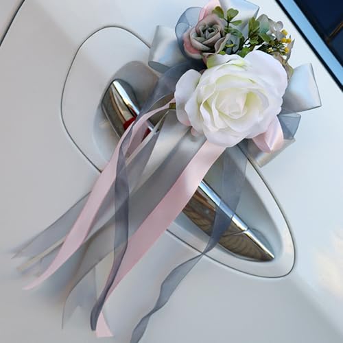 Ziyero 4 Stück Autoschmuck Hochzeit Autoschleifen Hochzeit Hochzeitsdeko Autoschmuck Hochzeitsschleifen fürs Auto, Auto Schleifen für Hochzeit, Hochzeitsdeko Auto für Hochzeit Party Grau von Ziyero