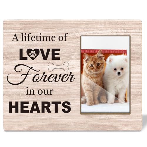 Gedenk-Bilderrahmen mit Hundemotiv – A Life Time Of Love Forever In Our Hearts, Geschenke für Haustierbesitzer, 10 x 15 cm, Holz-Bilderrahmen für Tischplatte oder Wand, Gedenkgeschenke für Hund von Ziyouza