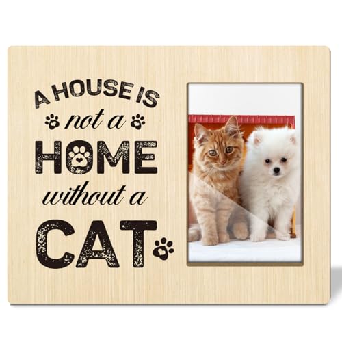 Gedenk-Bilderrahmen mit Katzenmotiv – A House Is Not A Home Without A Cat, Geschenke für Haustierbesitzer, 10,2 x 15,2 cm, Holz-Bilderrahmen für Tischplatte oder Wand, Gedenkgeschenke für Katze, 44 von Ziyouza