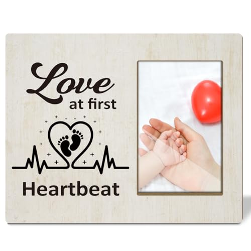 Ultraschall-Bilderrahmen – Love At First Heartbeat, Geschenke für neue Mutter, 10 x 15 cm, Holz-Bilderrahmen für Tischplatte oder Wand, Geschenk für schwangere Mutter, Schwangerschaftsgeschenke für von Ziyouza