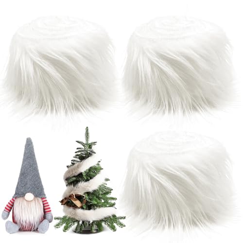 3 Stück Kunstfell Bordüre Kunstpelz Band Fellstoff, Kunstfell Band Kunstpelz Fellstoff, kunstfell zum basteln, Dekoband Plüsch Trim Stoffrolle fur Gnome Beard Santa Hair Dwarf DIY Dekoration 10x150cm von Zkaoai