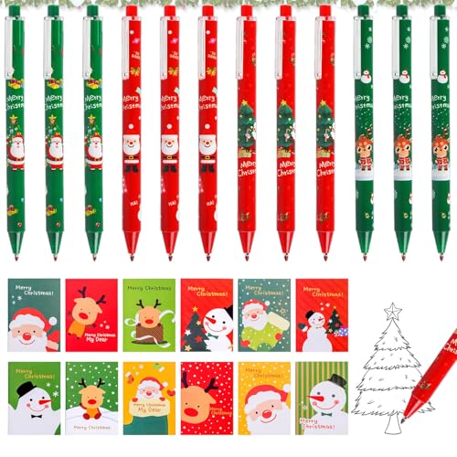 Weihnachts Kugelschreiber Set, 12 Pcs Weihnachts Kugelschreiber, 12 Stk Haftnotizen Weihnachten, 0.5mm Weihnachtsstifte, Mini Haftnotizen Weihnachten, Weihnachten Kugelschreiber, Druckkugelschreiber von Zkaoai