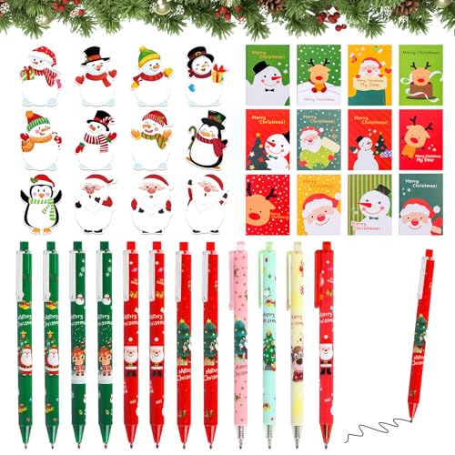 Zkaoai 12 Stück Stifte Weihnachten+12 Stück Mini Weihnachten Notizblöcke+12 Stück Mini Weihnachten Memo, Weihnachten Kleinigkeiten, Gelschreiber Weihnachten, Weihnachten Kleinigkeiten Kinder von Zkaoai