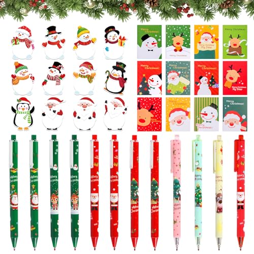 Zkaoai 12 Stück Stifte Weihnachten+12 Stück Mini Weihnachten Notizblöcke+12 Stück Mini Weihnachten Memo, Weihnachten Kleinigkeiten, Gelschreiber Weihnachten, Weihnachten Kleinigkeiten Kinder von Zkaoai