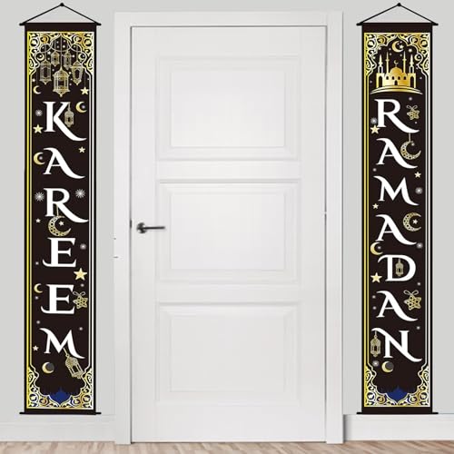 Zkaoai Eid Mubarak Banner, 2 Stücke Ramadan Dekoration, Ramadan Veranda Banner Zeichen, Ramadan Kareem Banner, Ramadan Mubarak Tür Banner, Islamische Türschild für Eid Mubarak Dekoration Garten Deko von Zkaoai