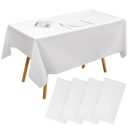 Zkaoai Tischdecke Weiß, 4 Stück Rechteckige Weiß Tischdecke, Wasserdicht Geburtstag Tischdecken, Tischdecke für Hochzeit, Rechteckig Tischtuch für Gastronomie, Feste, Party, Hochzeiten oder Haushalt von Zkaoai