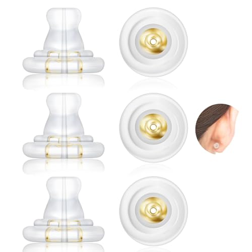 Zkptops Ohrring-Verschlüsse für hängende Ohren, goldfarbene Silikon-Ohrring-Verschlüsse, flache Sicherheits-Fischhaken-Ohrring-Stopper, Kupplung, Ohr-Verschluss mit Polster, weiche Ohrring-Verschlüsse von Zkptops