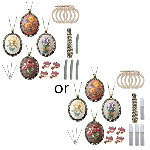 Zktfyshk Modeschmuck, 4 Packungen Stickerei-Halsketten-Sets mit Mustern und Anleitung für Kits für Anfänger, Anhängerkunst, Finished pendant 59*40mm, Baumwollfaden von Zktfyshk